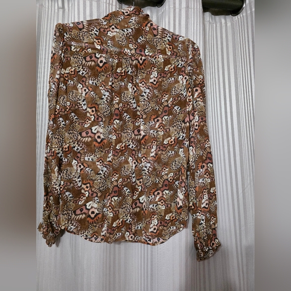 PAIGE Brown Patterned 100% Silk Blouse - Picture 2 of 4